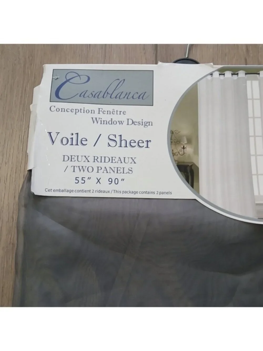 Casablanca Grey Sheer Curtains 55”x90” Set of 2 Panels Window Voile Grommet Top